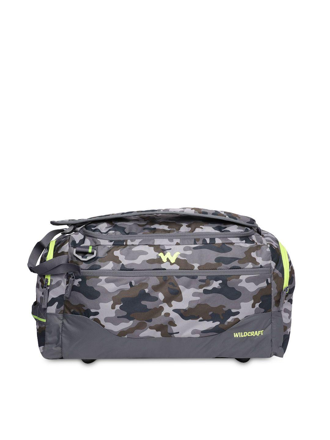 wildcraft unisex grey & black venturer camouflage printed trolley duffel bag