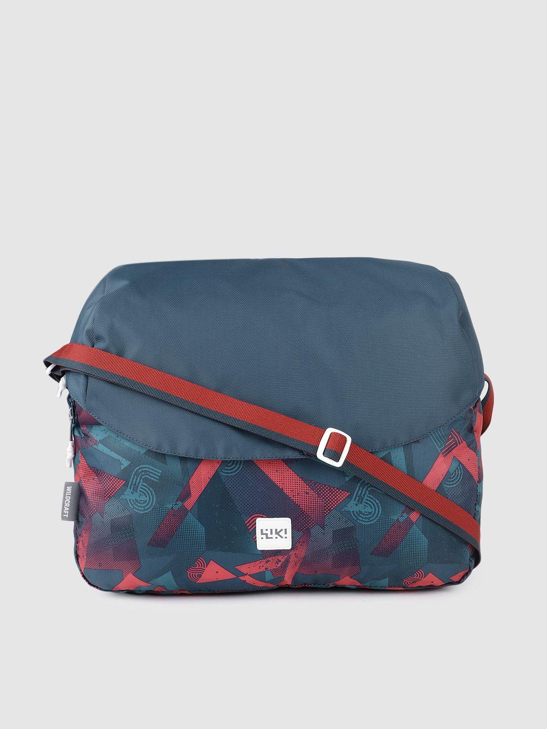 wildcraft unisex navy blue & red printed messenger bag