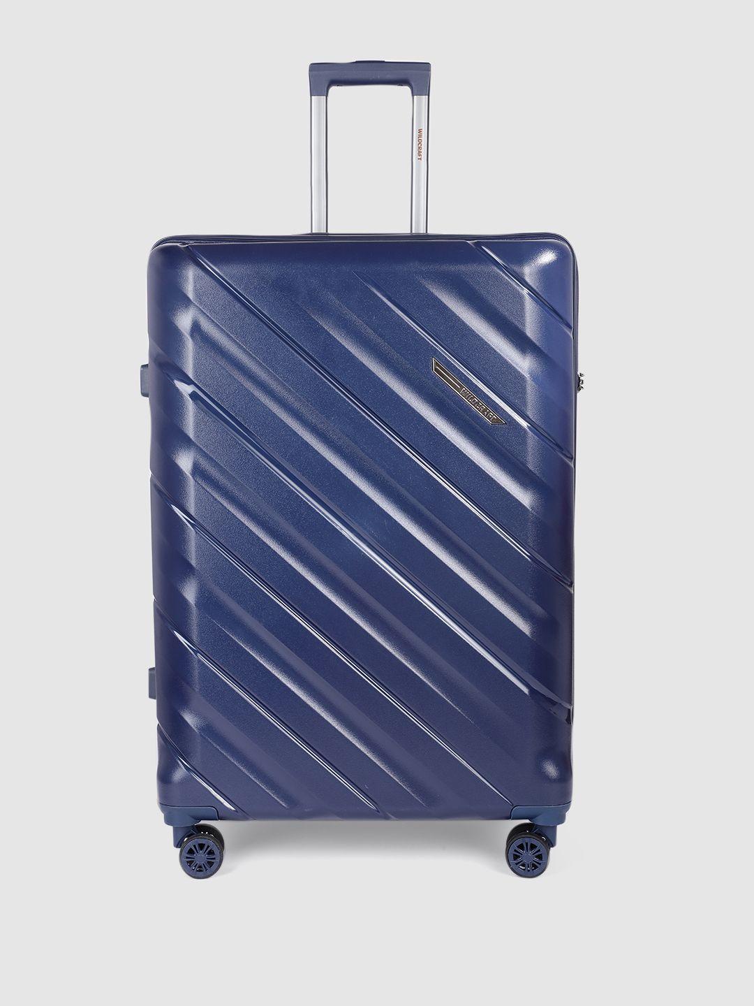 wildcraft unisex navy blue textured hard sided columbus large trolley suitcase