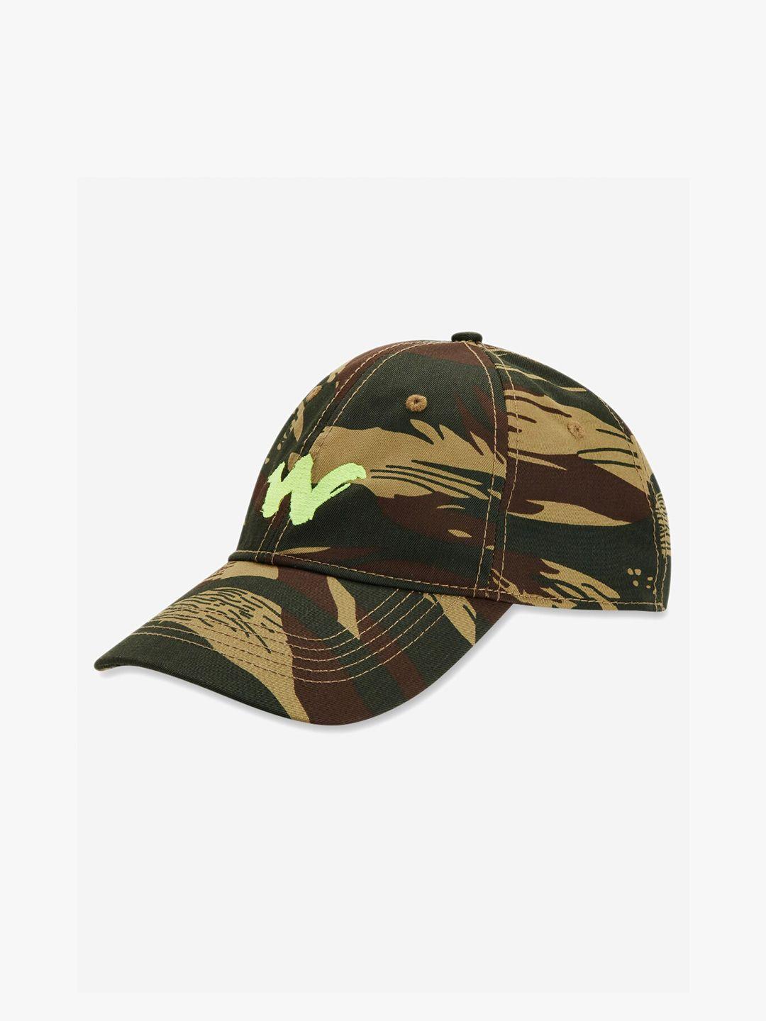 wildcraft adults olive green & beige printed cotton baseball cap