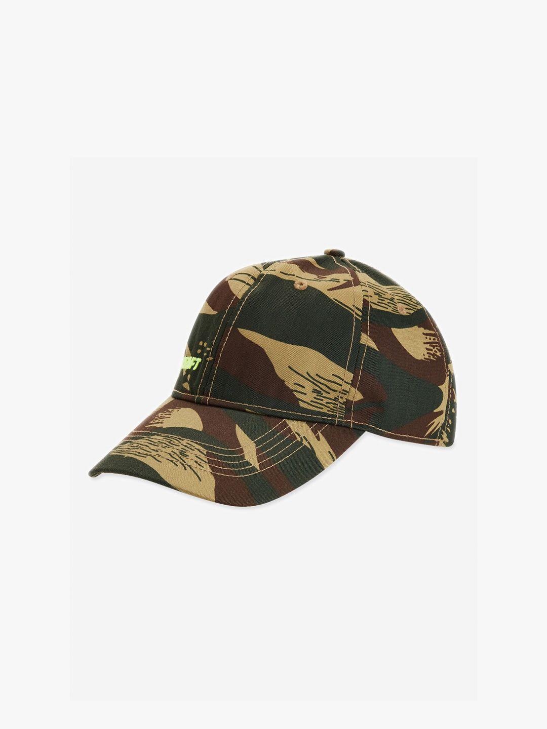 wildcraft adults olive green & brown printed cotton baseball cap