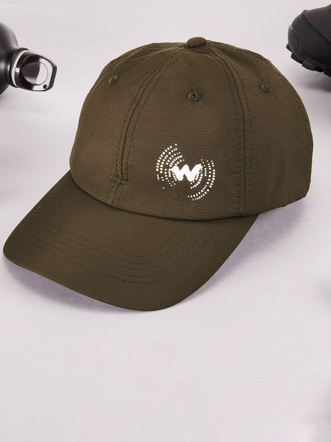 wildcraft adults olive green & white brand logo printed cotton baseball cap