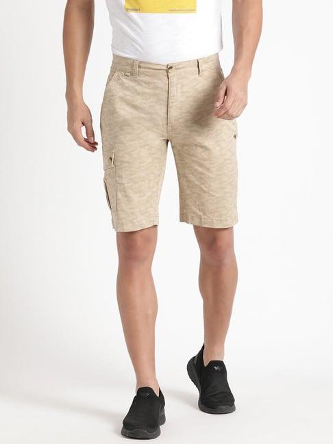 wildcraft beige cotton regular fit camouflage shorts