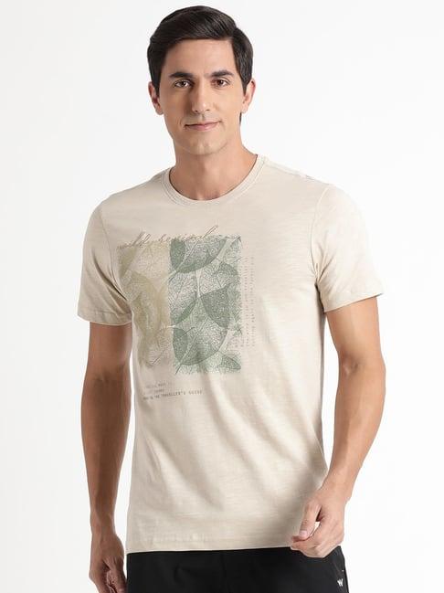 wildcraft beige cotton regular fit printed t-shirt