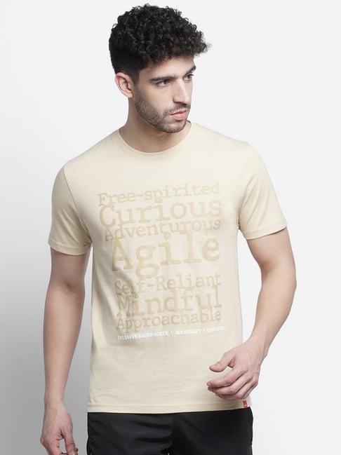 wildcraft beige cotton regular fit printed t-shirt