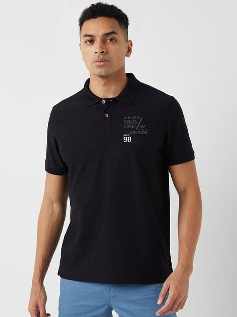 wildcraft black cotton regular fit polo t-shirt