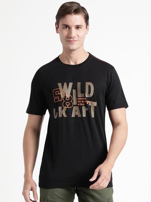 wildcraft black cotton regular fit printed t-shirt