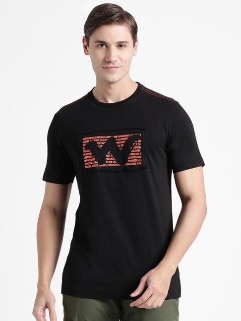 wildcraft black cotton regular fit printed t-shirt