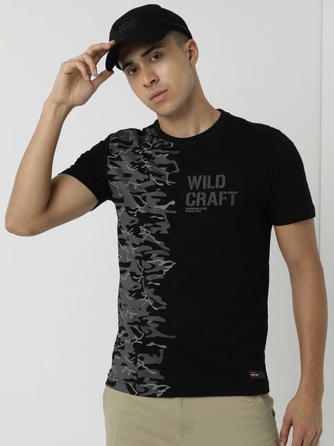 wildcraft black cotton regular fit printed t-shirt