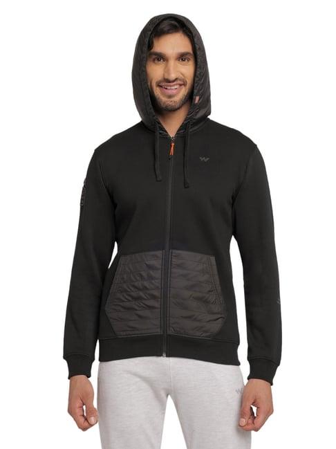 wildcraft black regular fit self design hooded sweatshirt