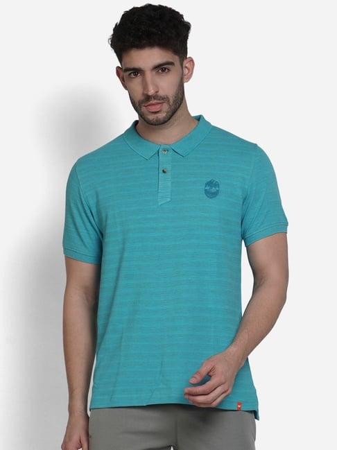 wildcraft blue cotton regular fit striped polo t-shirt