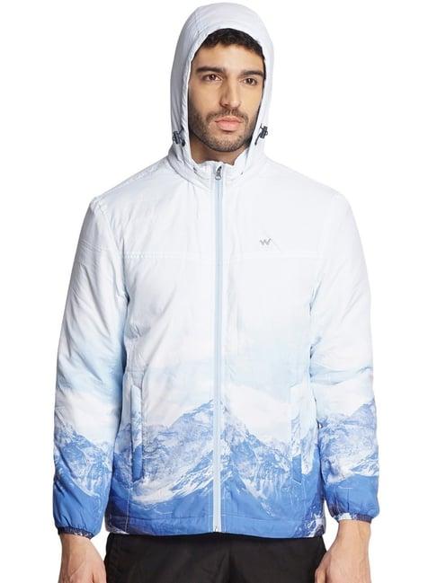 wildcraft blue regular fit printed hooded jacket