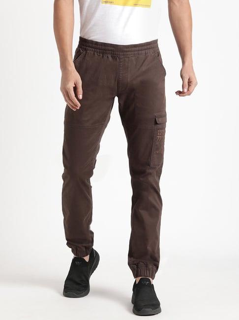 wildcraft brown cotton regular fit printed joggers