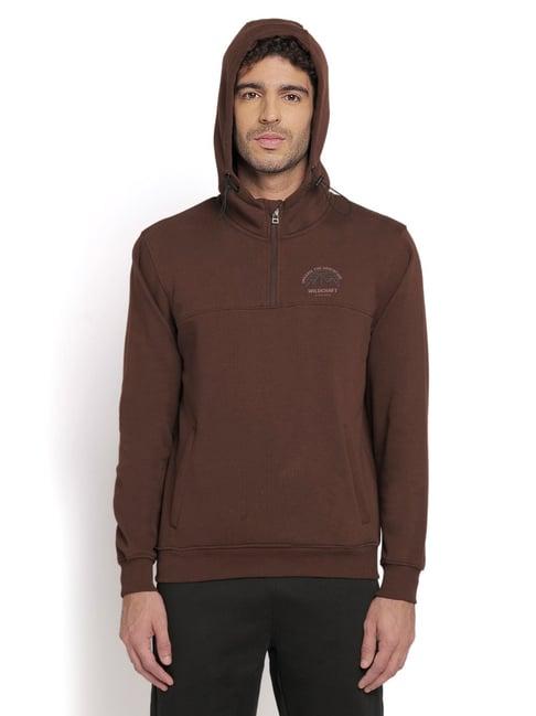 wildcraft brown regular fit logo print hooded sweatshirt