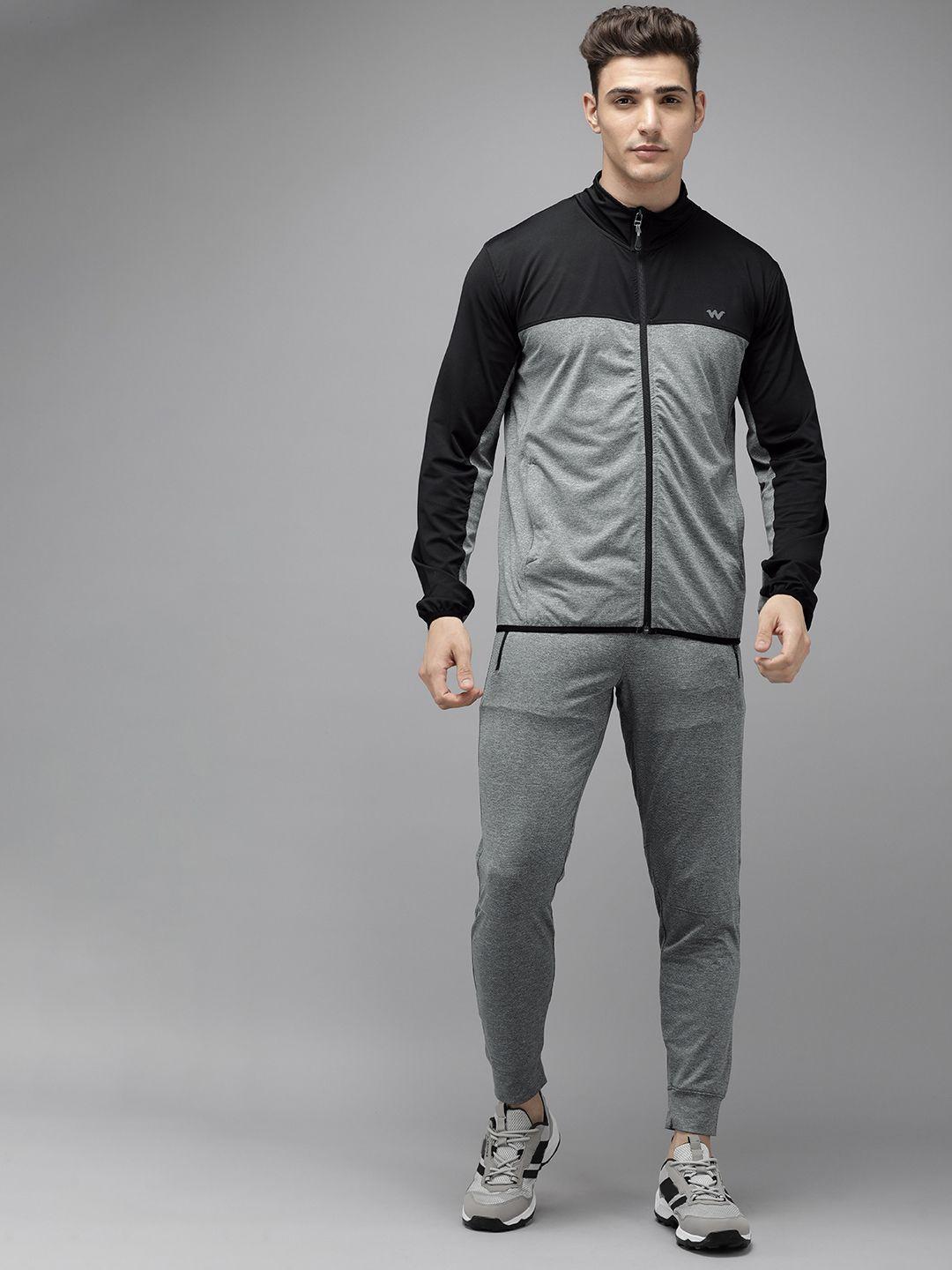 wildcraft colourblocked jacket and mid-rise joggers