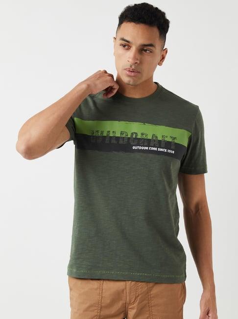 wildcraft dark green cotton regular fit printed t-shirt