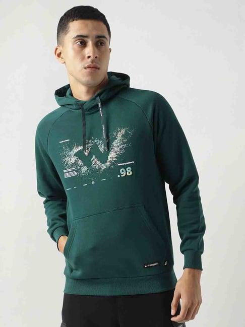 wildcraft green regular fit printed hooded sweatshirt