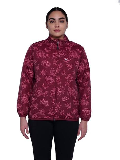 wildcraft maroon & pink printed lightweight reversible jacket