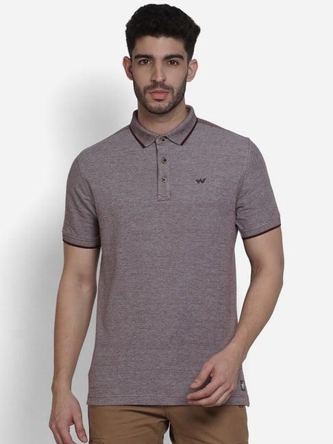 wildcraft maroon cotton regular fit self pattern polo t-shirt