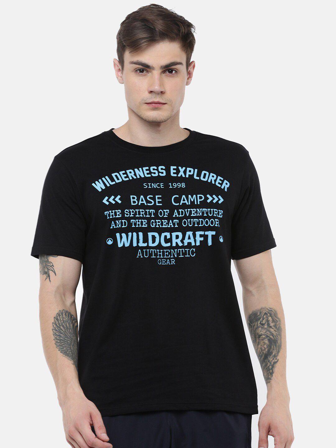 wildcraft men black & blue typography printed t-shirt