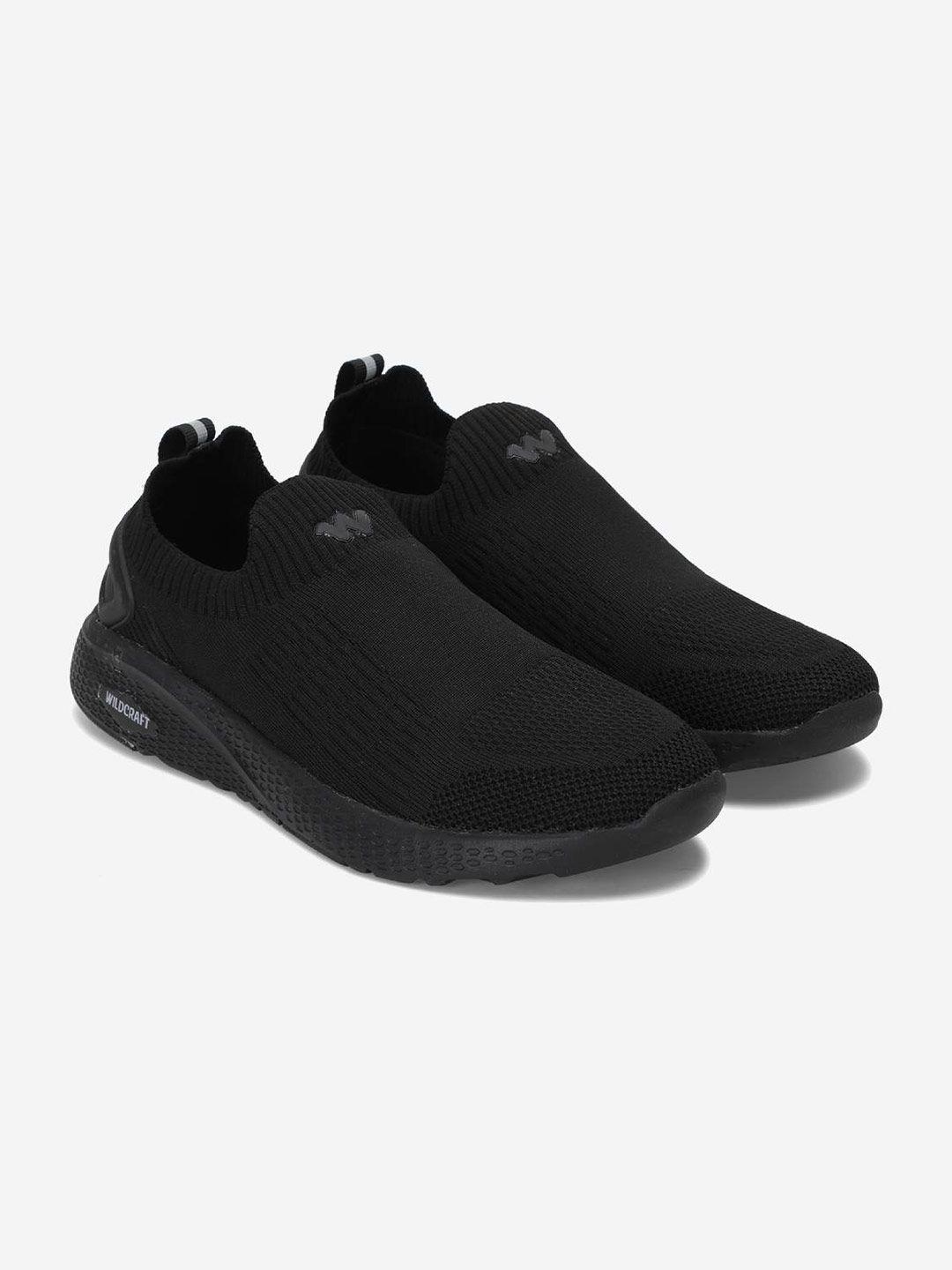 wildcraft men black woven design slip-on sneakers