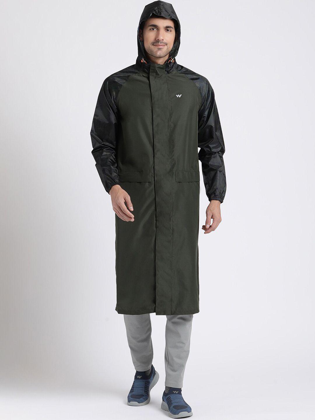 wildcraft men hooded waterproof breathable longline rain jacket