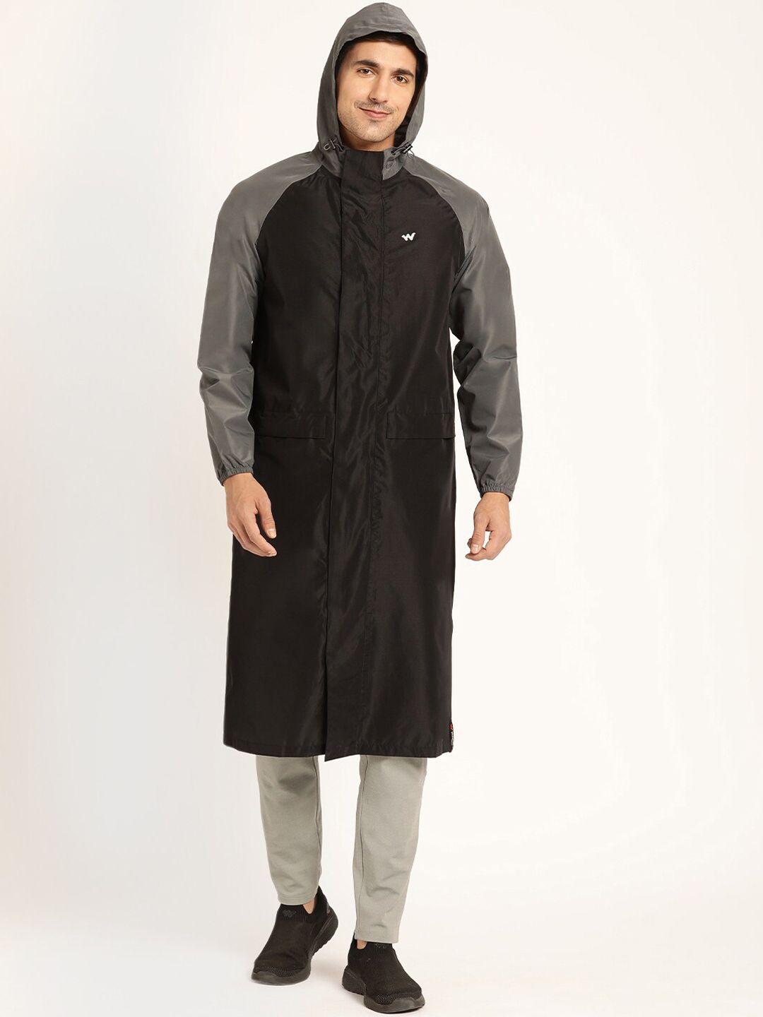 wildcraft men hooded waterproof breathable longline rain jacket