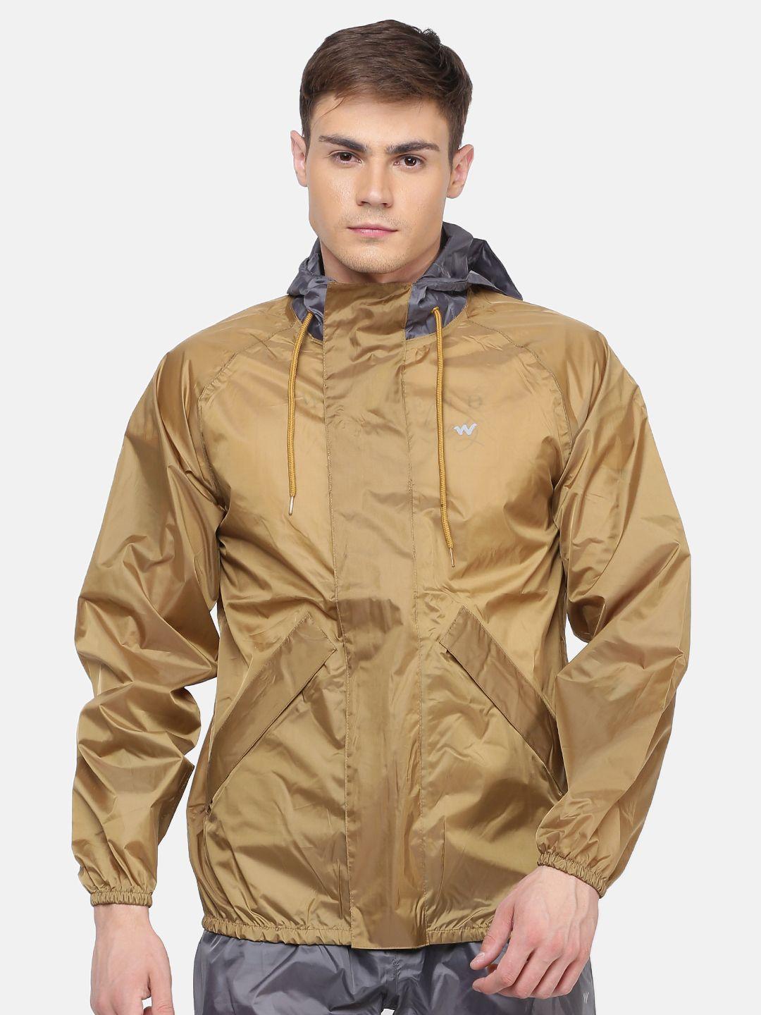 wildcraft men khaki solid hooded hypadry rain jacket