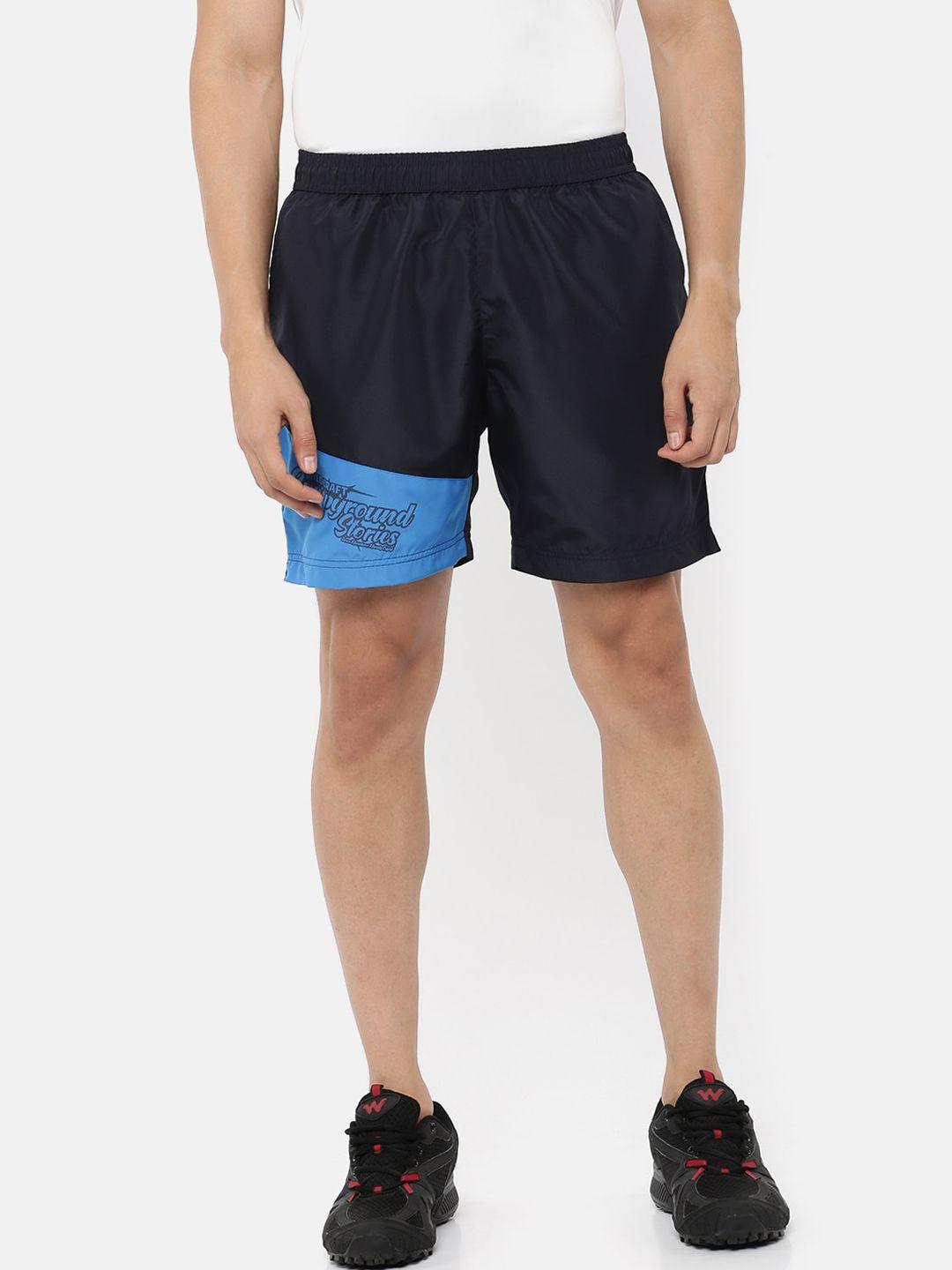 wildcraft men navy blue colourblocked mid-rise sports shorts