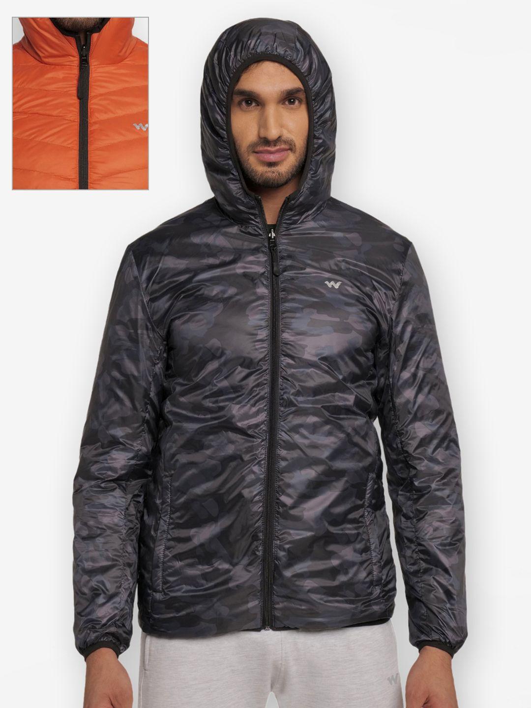 wildcraft men orange black camouflage water resistant outdoor quilted jacket
