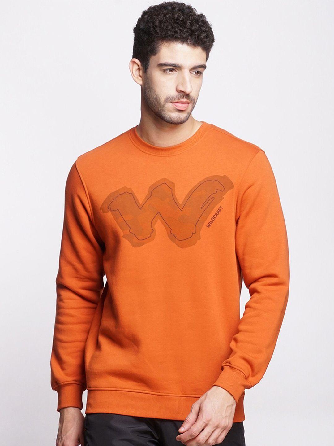 wildcraft men rust printed cotton sweatshirt