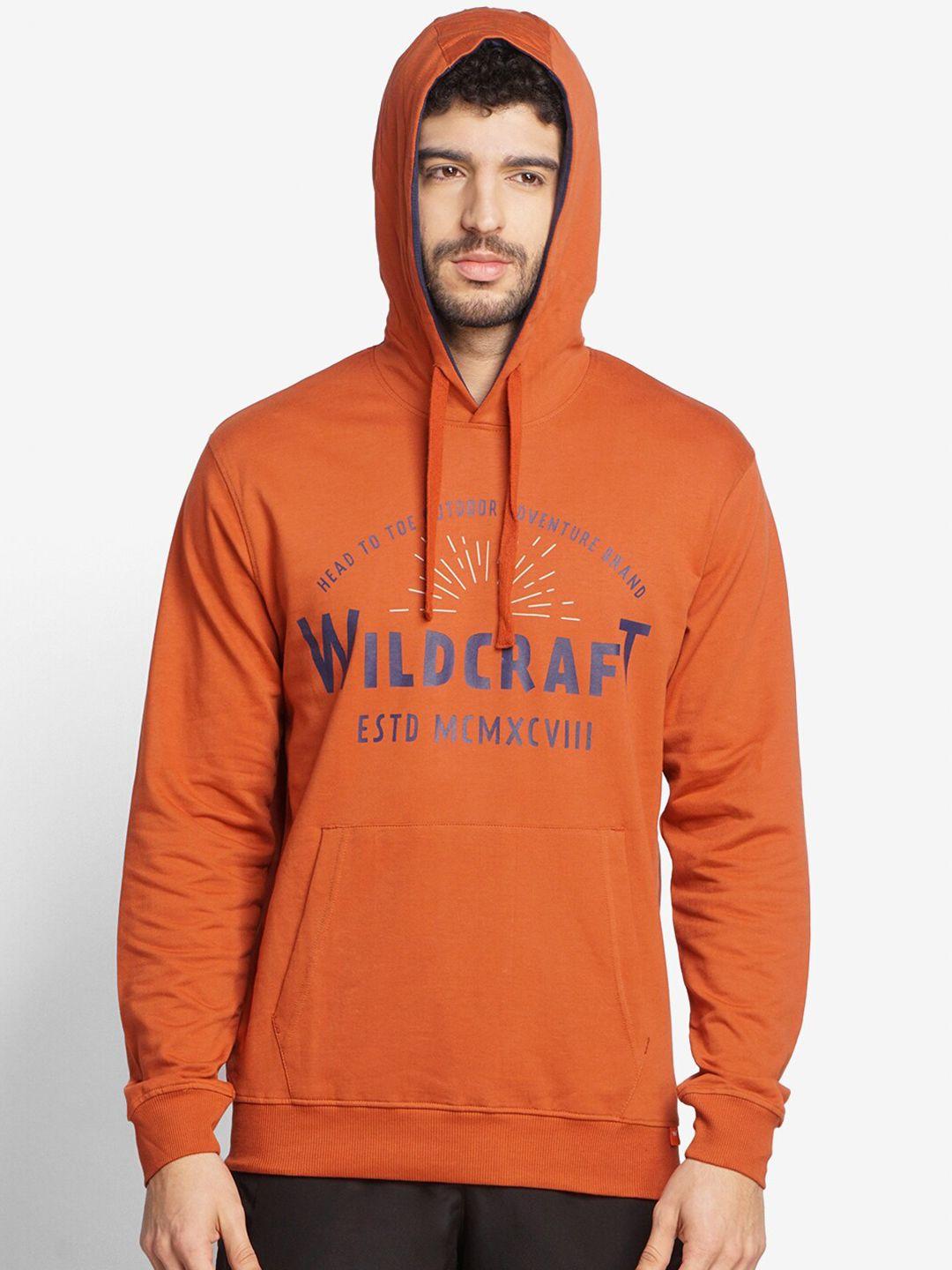 wildcraft men rust printed hooded cotton sweatshirt
