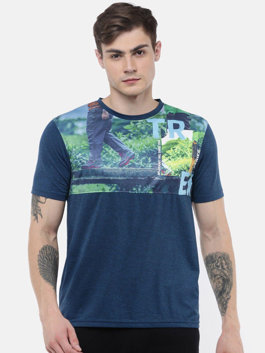 wildcraft men teal printed t-shirt