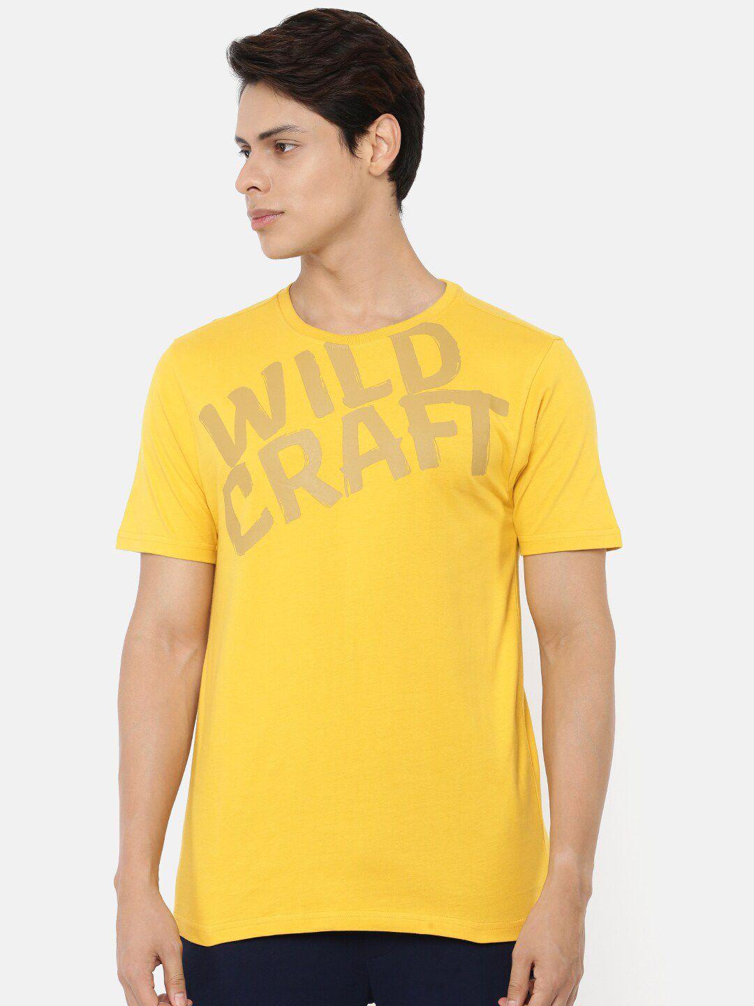 wildcraft men yellow typography printed raw edge t-shirt