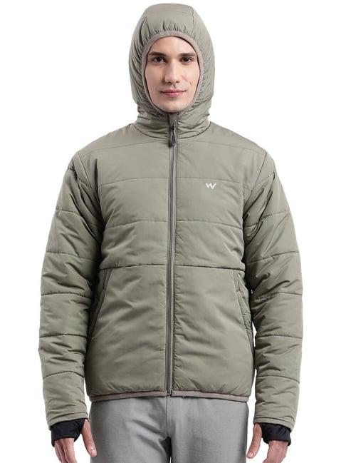 wildcraft mid olive regular fit quilted hooded jacket