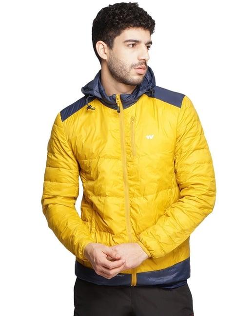 wildcraft mustard regular fit colour block hooded jacket