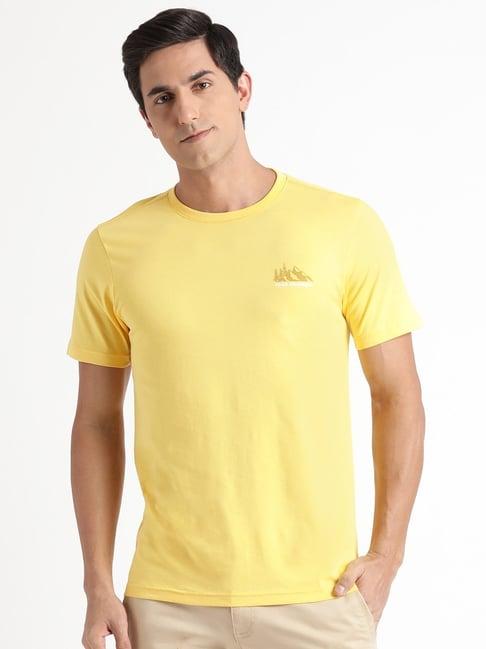 wildcraft mustard yellow cotton regular fit printed t-shirt