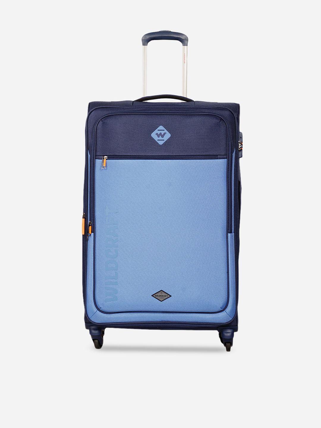 wildcraft navy blue & blue color-blocked soft sided dune medium trolley bag