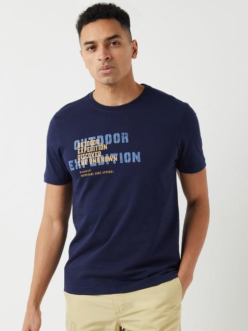 wildcraft navy blue cotton regular fit printed t-shirt