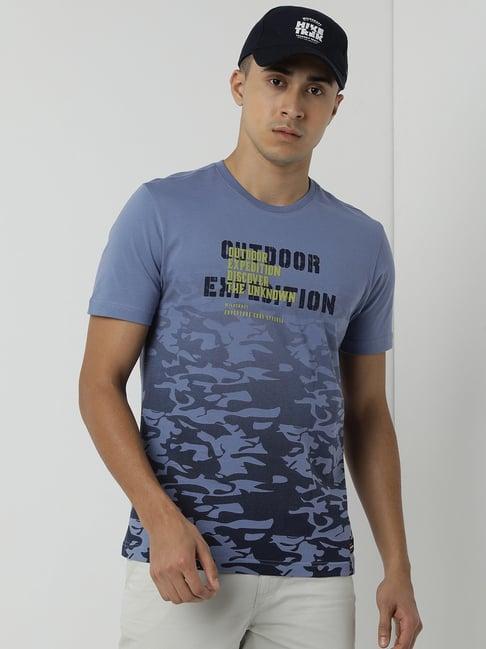 wildcraft navy blue cotton regular fit printed t-shirt