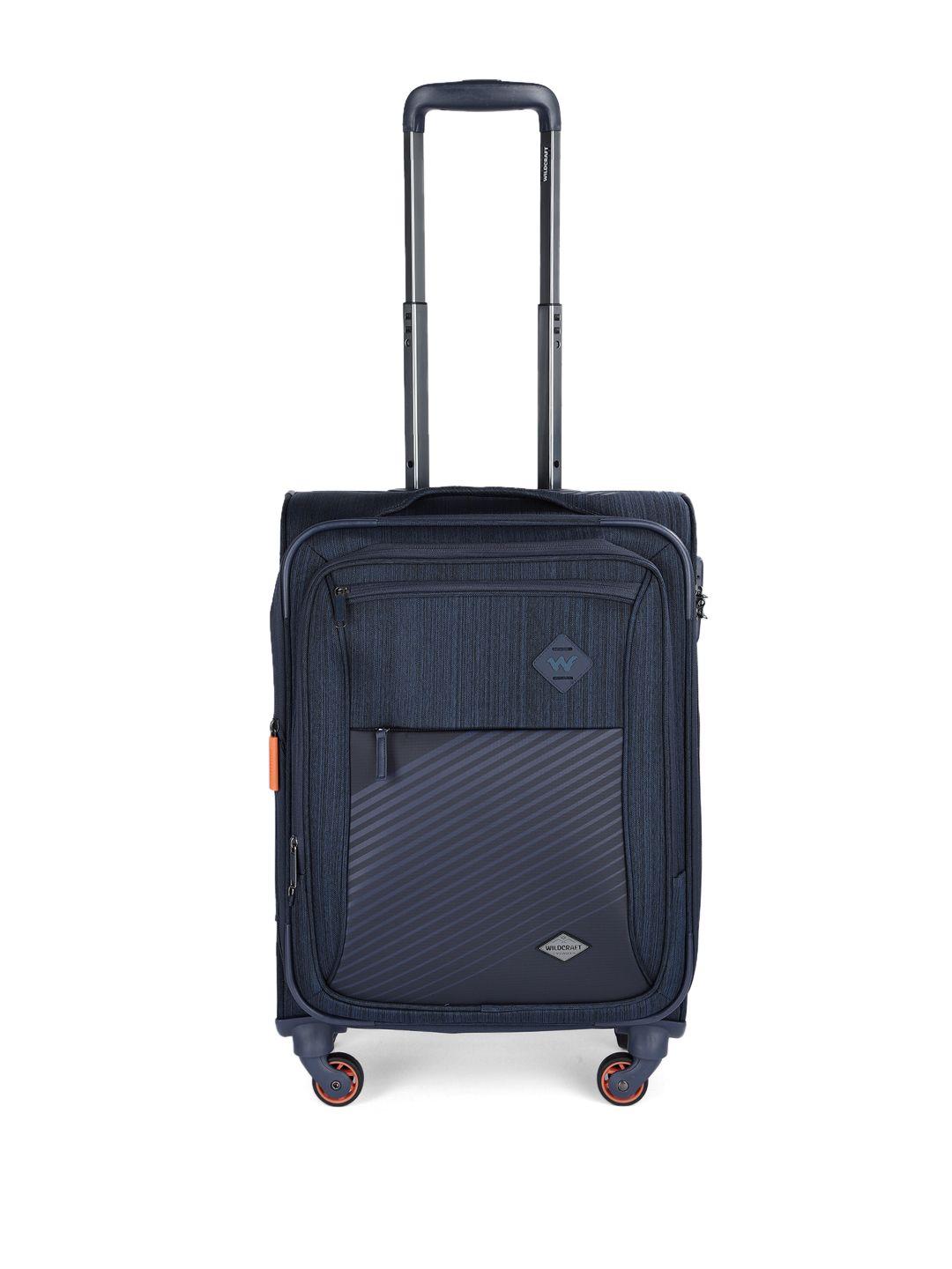 wildcraft navy blue pollux striped cabin trolley suitcase