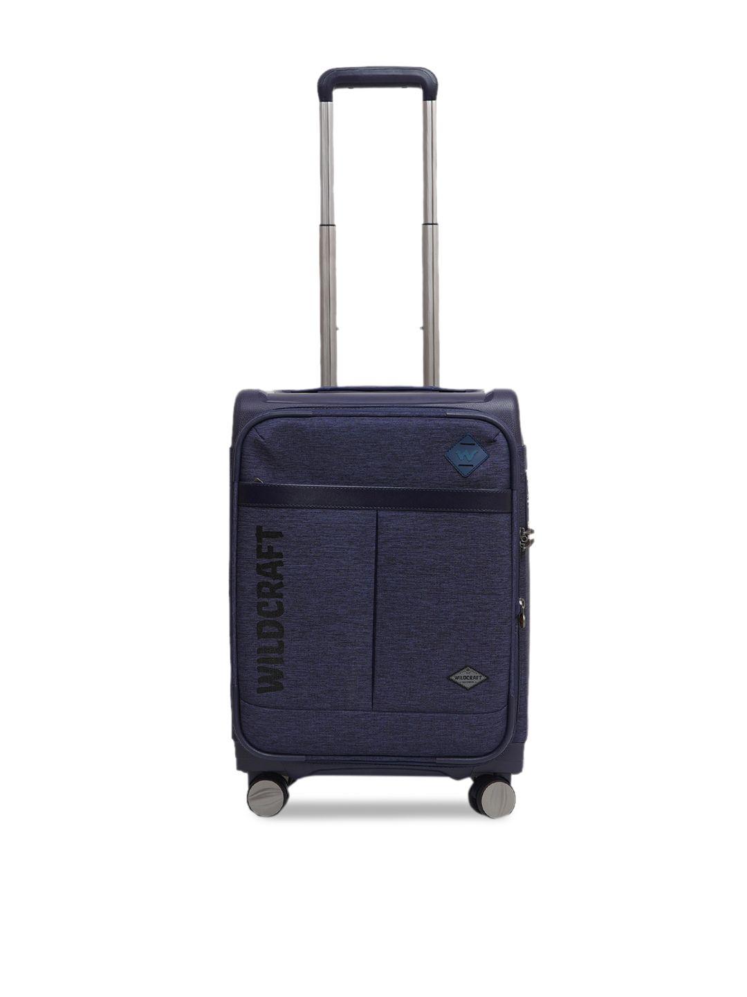 wildcraft navy blue textured soft-side large trolley suitcase