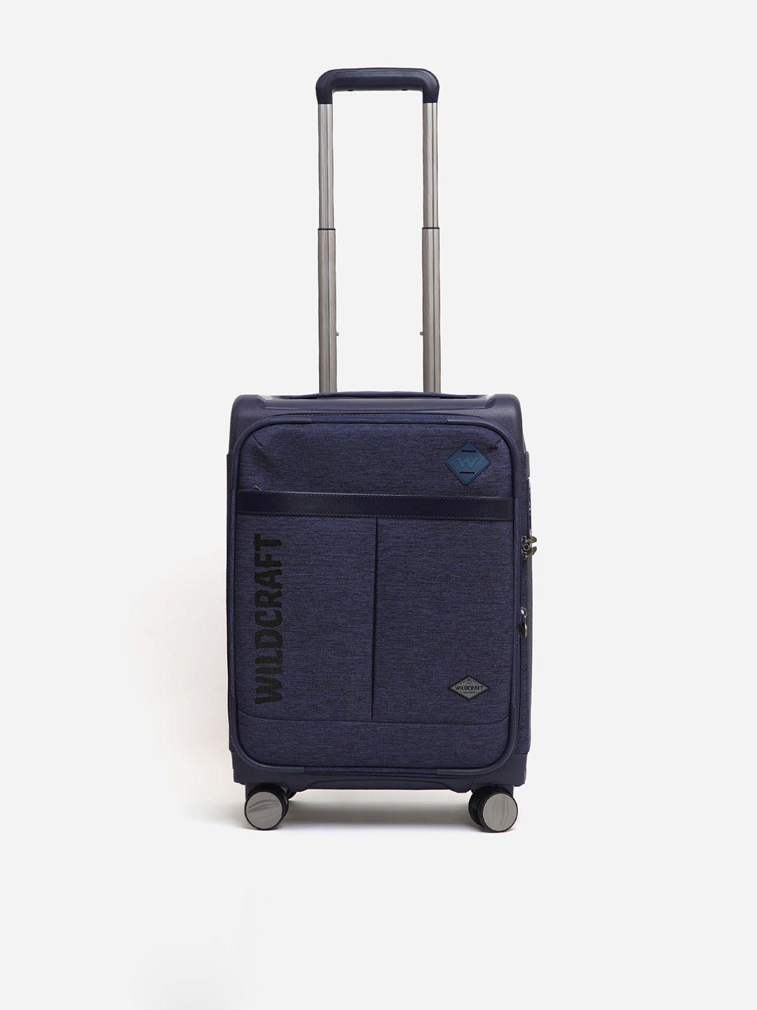 wildcraft navy blue textured soft-sided small trolley suitcase