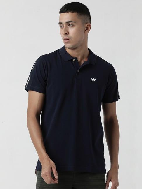 wildcraft navy cotton regular fit polo t-shirt