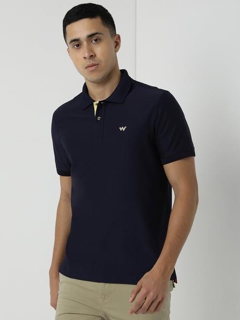 wildcraft navy cotton regular fit polo t-shirt