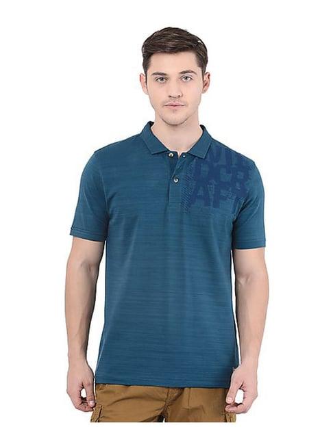 wildcraft navy cotton regular fit printed polo t-shirt