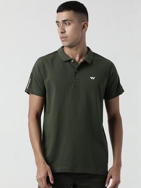 wildcraft olive cotton regular fit polo t-shirt