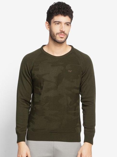wildcraft olive regular fit camouflage sweater