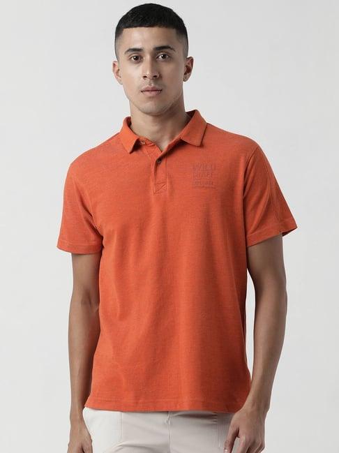 wildcraft orange cotton regular fit printed polo t-shirt