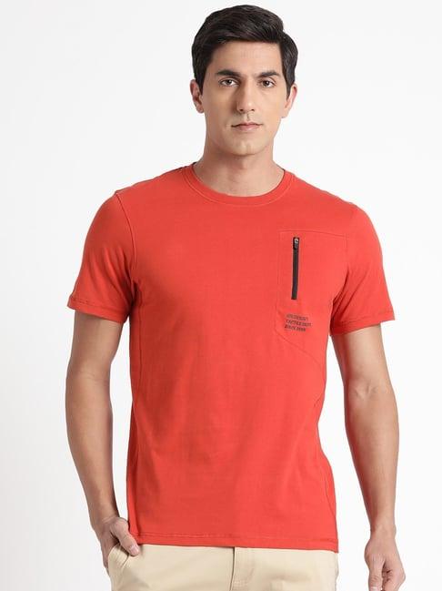 wildcraft orange cotton regular fit printed t-shirt